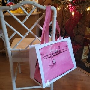 Reusable Grocery /Shopping tote bag. Looks like a Birkin bag ...PINK 16"x12"x8